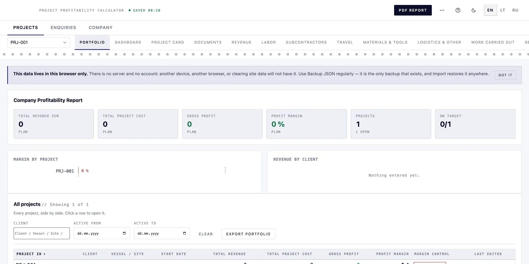 Litprofit — Project calculator — frame 3