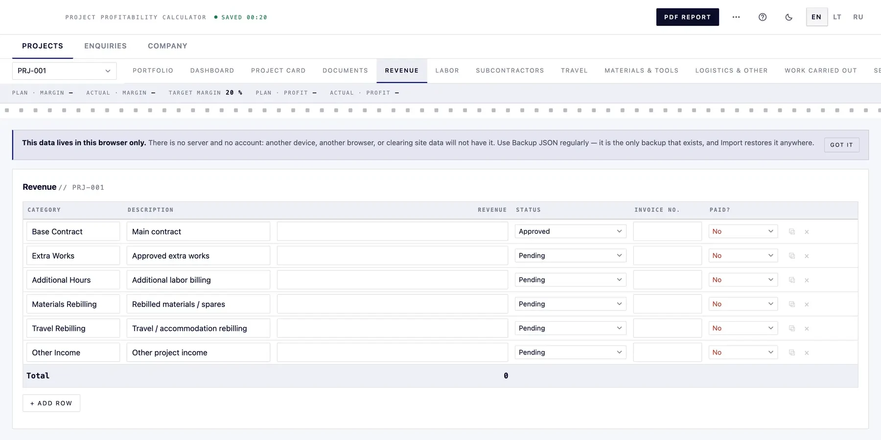 Litprofit — Project calculator — frame 2