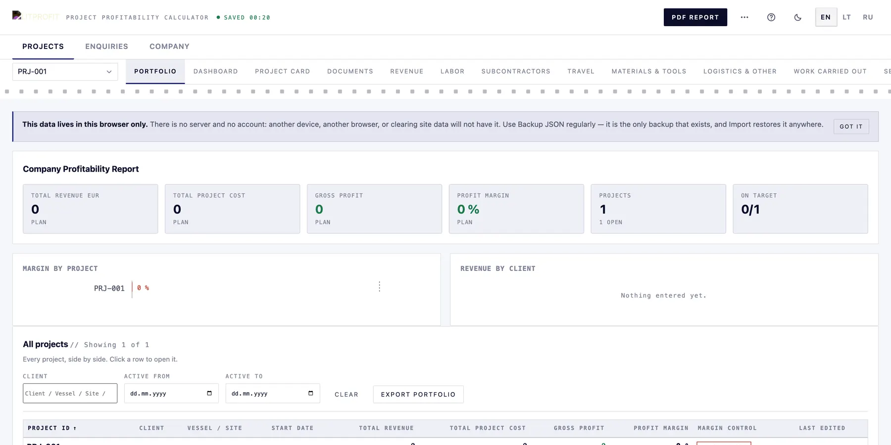 Litprofit Project Calculator — frame 2