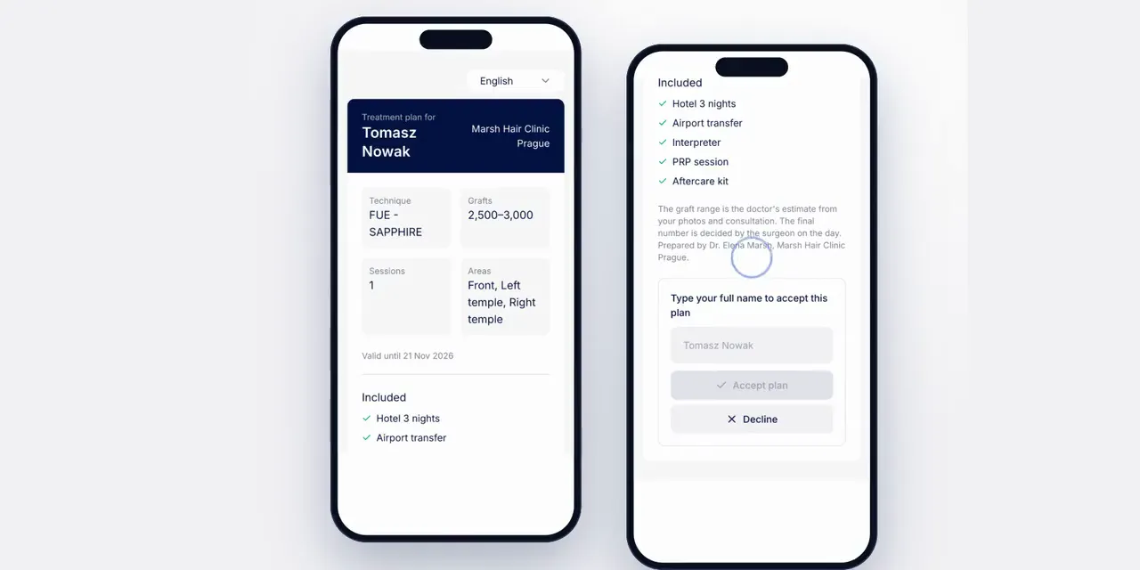 The treatment plan on a phone, accepted from a link
