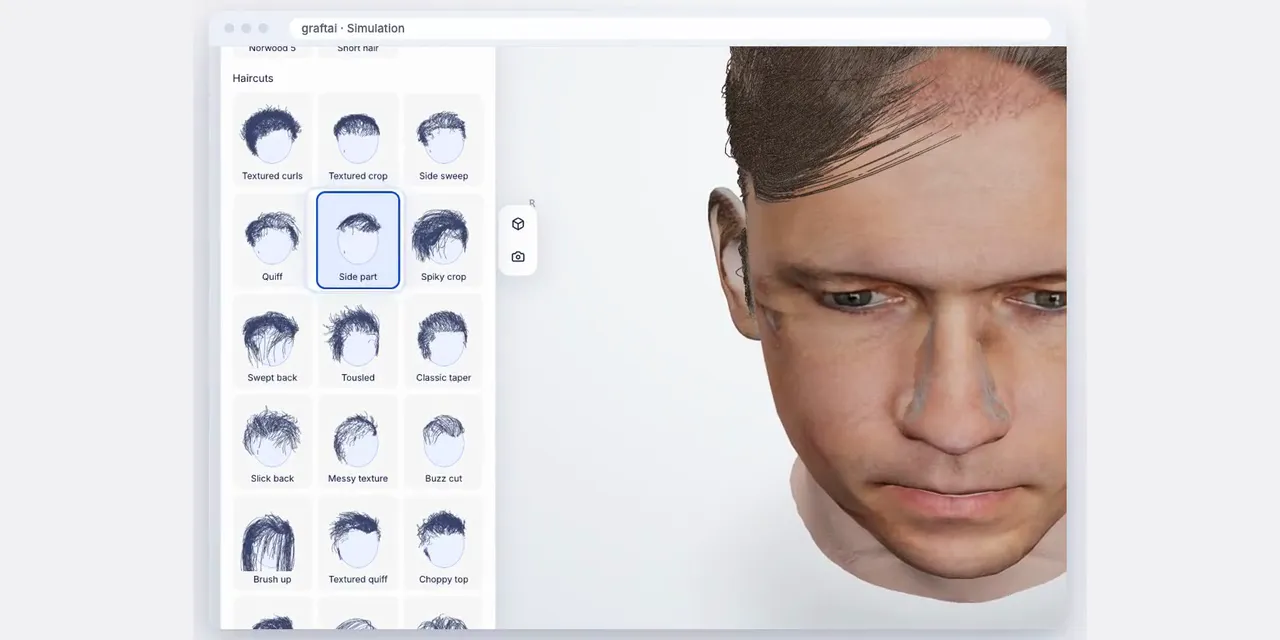 The simulation: hairstyles, with before and after split down the face